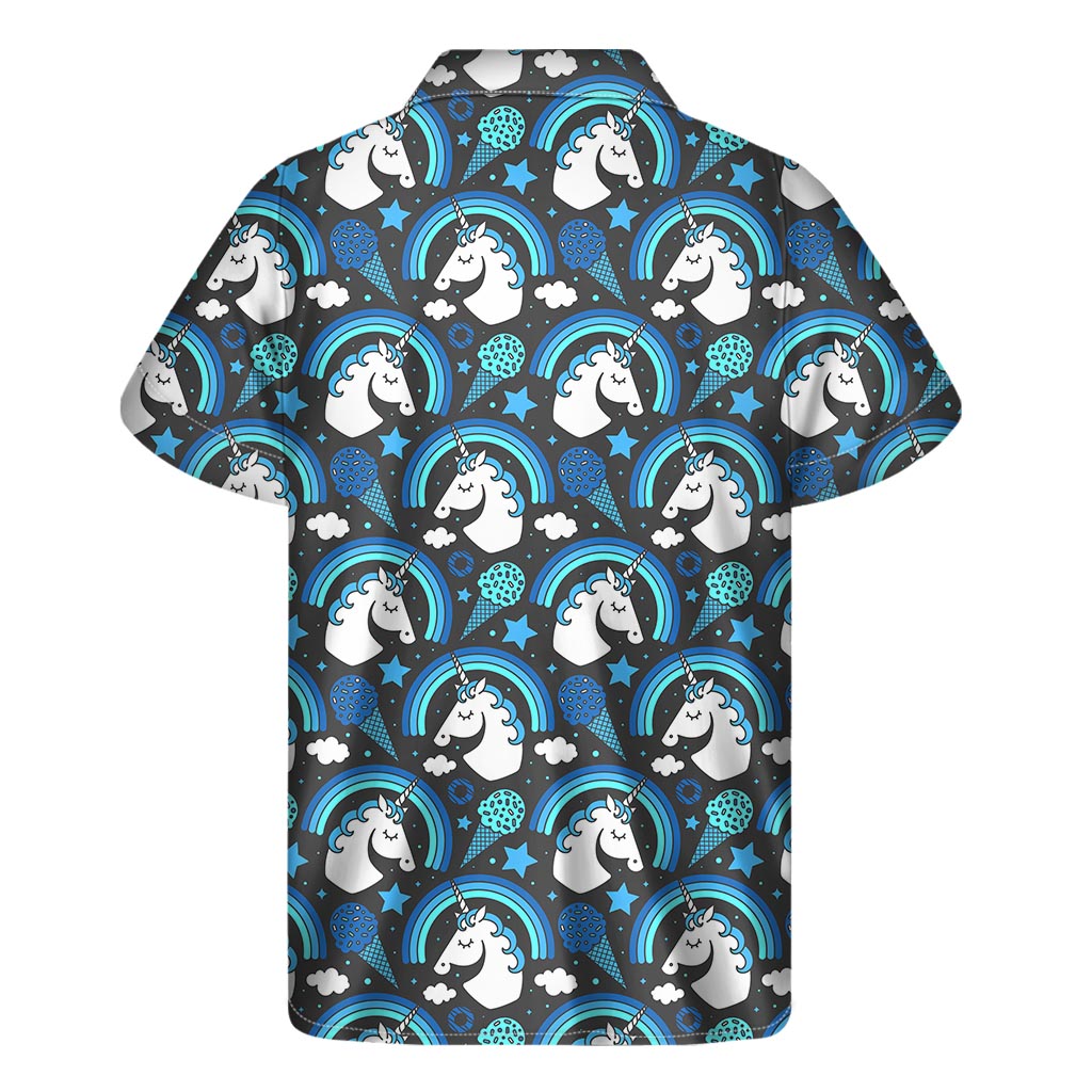 Blue Rainbow Unicorn Pattern Print Men's Short Sleeve Shirt