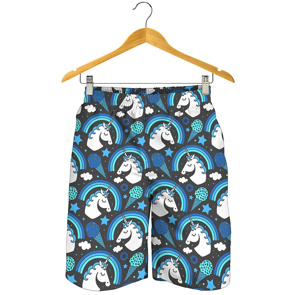 Blue Rainbow Unicorn Pattern Print Men's Shorts