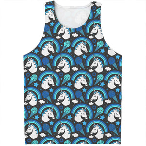 Blue Rainbow Unicorn Pattern Print Men's Tank Top