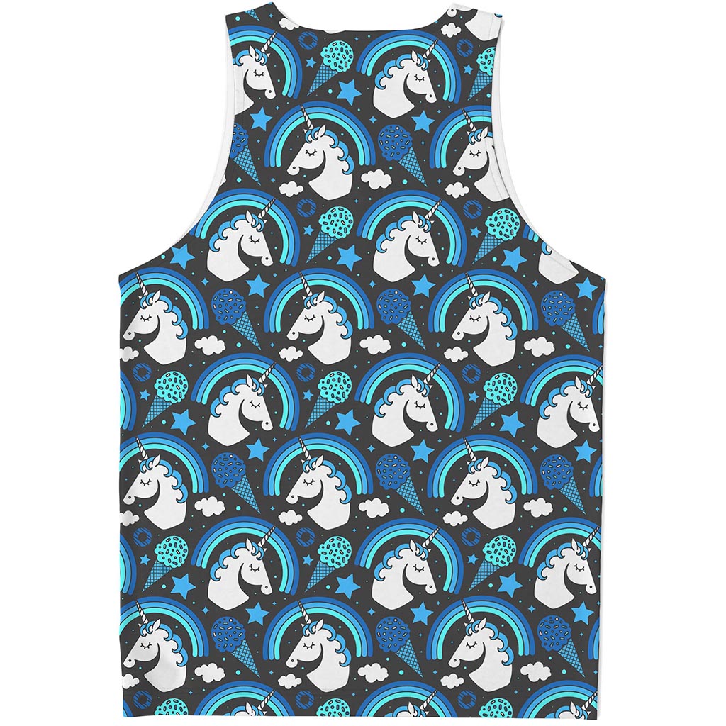 Blue Rainbow Unicorn Pattern Print Men's Tank Top