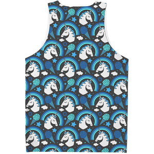 Blue Rainbow Unicorn Pattern Print Men's Tank Top