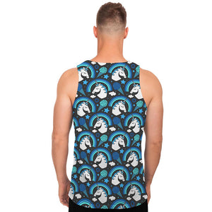 Blue Rainbow Unicorn Pattern Print Men's Tank Top