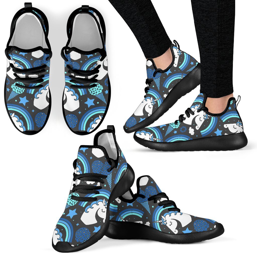 Blue Rainbow Unicorn Pattern Print Mesh Knit Shoes GearFrost