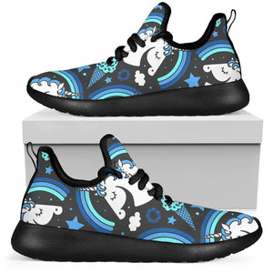 Blue Rainbow Unicorn Pattern Print Mesh Knit Shoes GearFrost