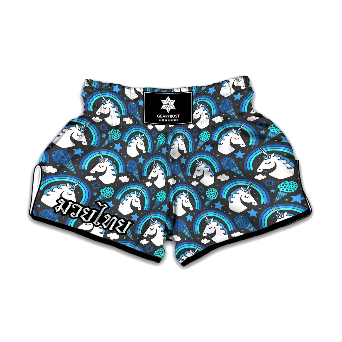 Blue Rainbow Unicorn Pattern Print Muay Thai Boxing Shorts