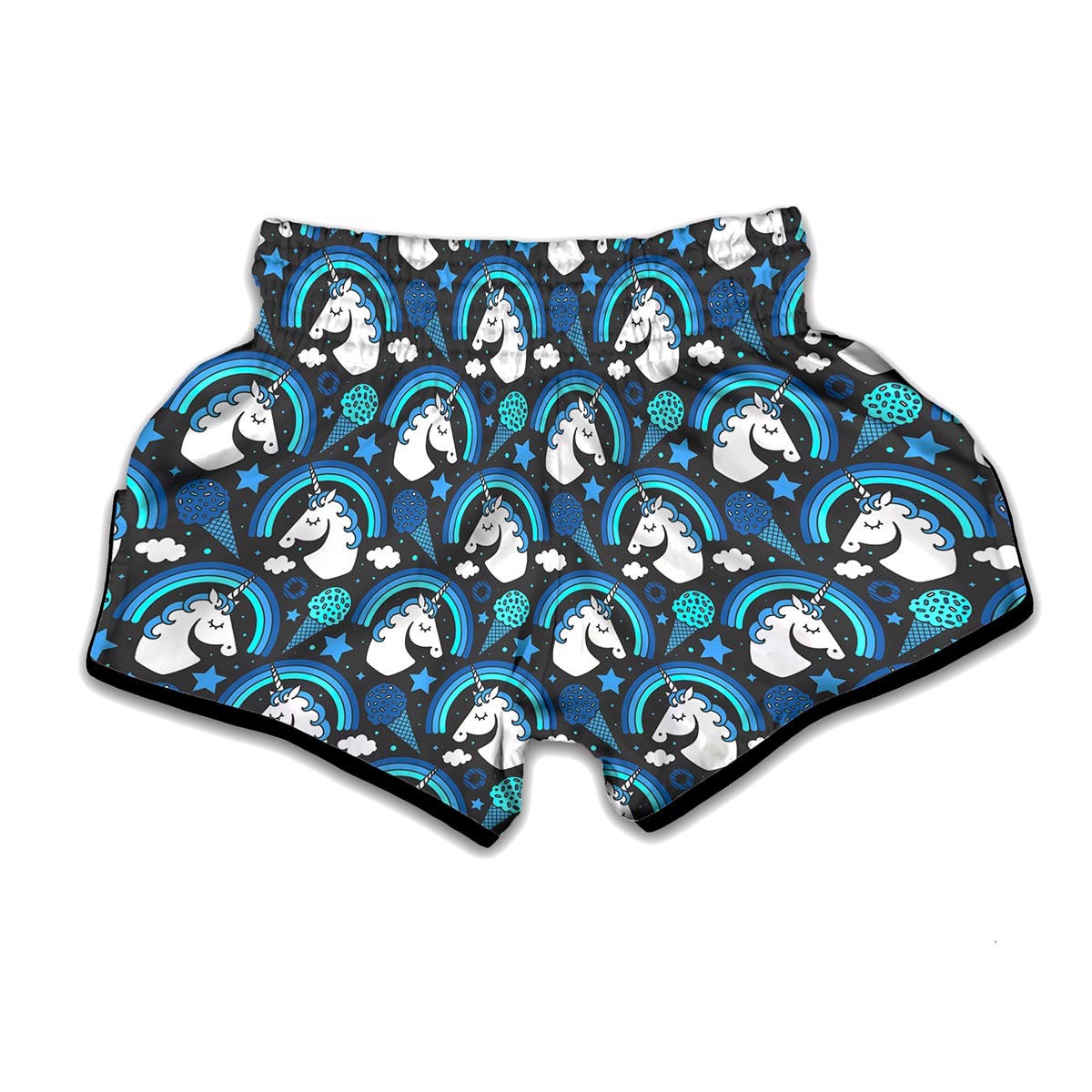 Blue Rainbow Unicorn Pattern Print Muay Thai Boxing Shorts