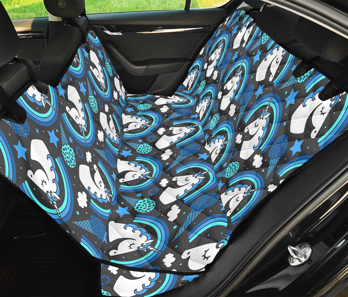 Blue Rainbow Unicorn Pattern Print Pet Car Back Seat Cover