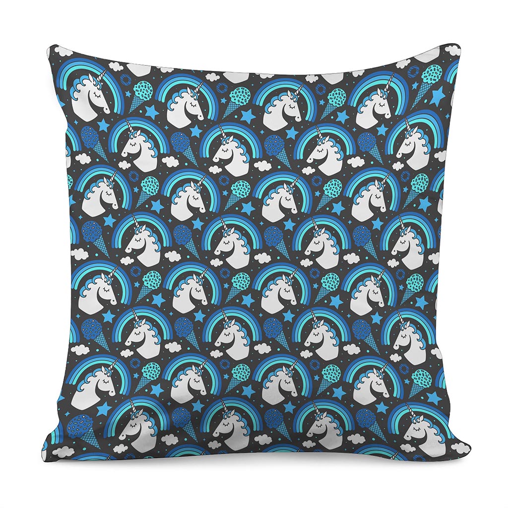 Blue Rainbow Unicorn Pattern Print Pillow Cover