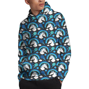 Blue Rainbow Unicorn Pattern Print Pullover Hoodie