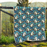 Blue Rainbow Unicorn Pattern Print Quilt