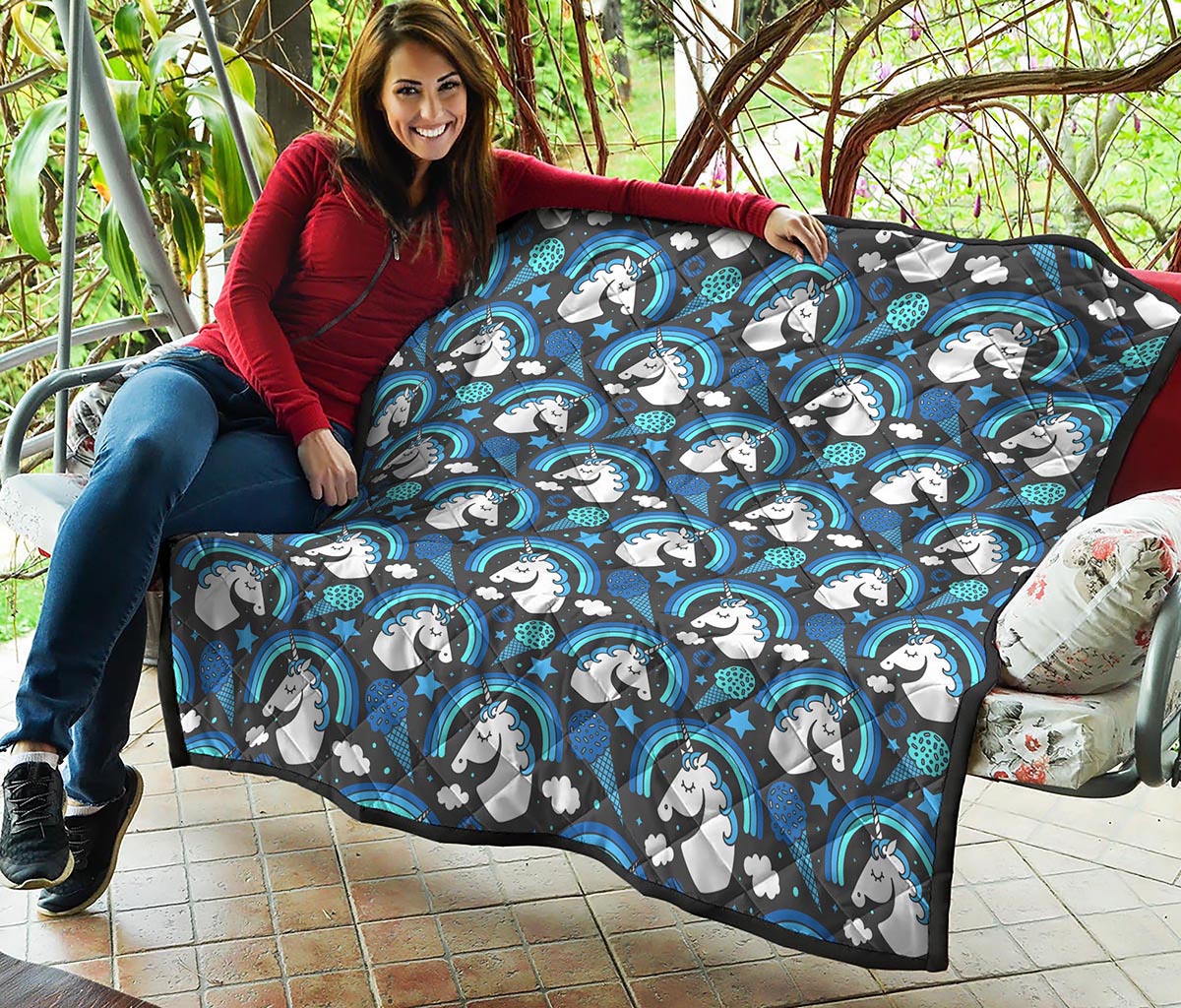 Blue Rainbow Unicorn Pattern Print Quilt