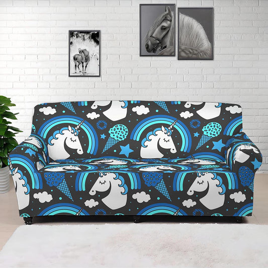 Blue Rainbow Unicorn Pattern Print Sofa Cover