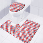 Blue Red And White American Plaid Print 3 Piece Bath Mat Set