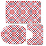 Blue Red And White American Plaid Print 3 Piece Bath Mat Set