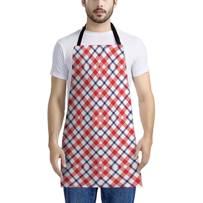 Blue Red And White American Plaid Print Apron