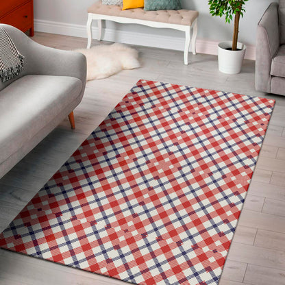 Blue Red And White American Plaid Print Area Rug