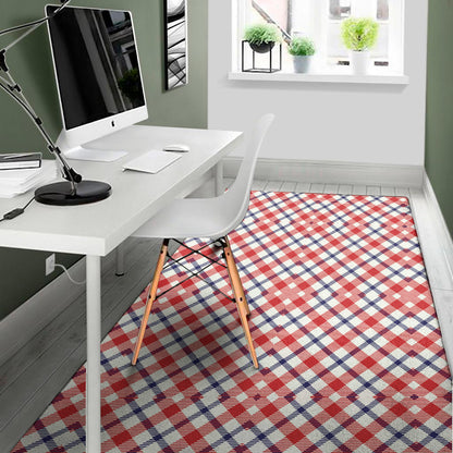 Blue Red And White American Plaid Print Area Rug