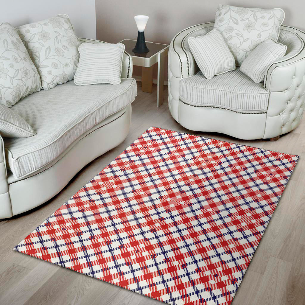 Blue Red And White American Plaid Print Area Rug