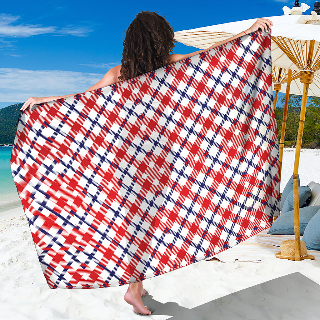 Blue Red And White American Plaid Print Beach Sarong Wrap