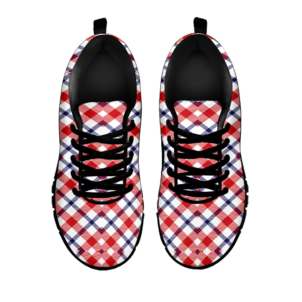 Blue Red And White American Plaid Print Black Sneakers