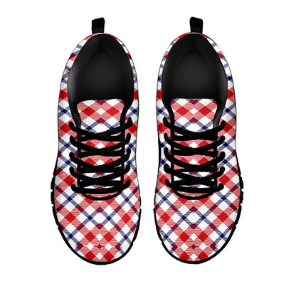 Blue Red And White American Plaid Print Black Sneakers