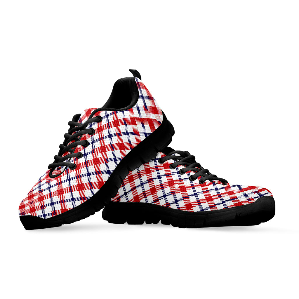 Blue Red And White American Plaid Print Black Sneakers