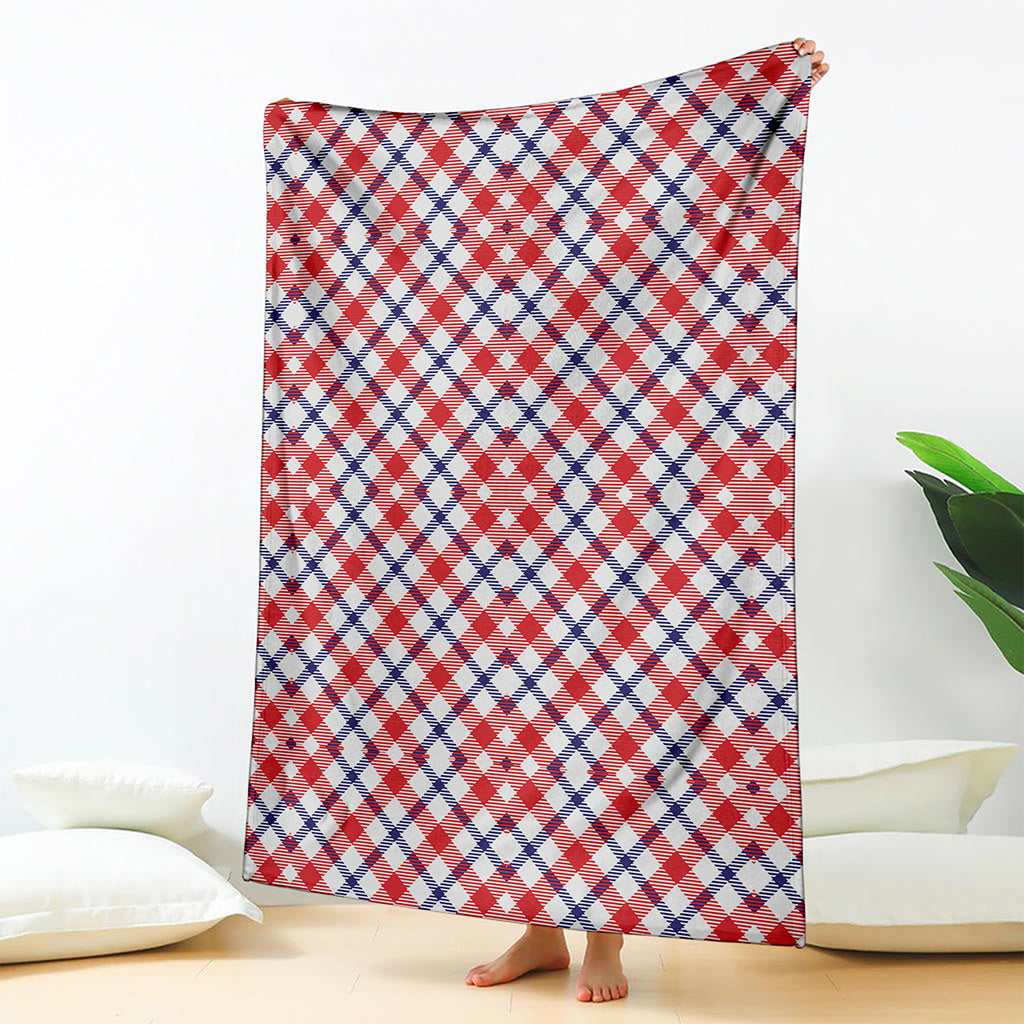 Blue Red And White American Plaid Print Blanket