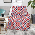Blue Red And White American Plaid Print Blanket