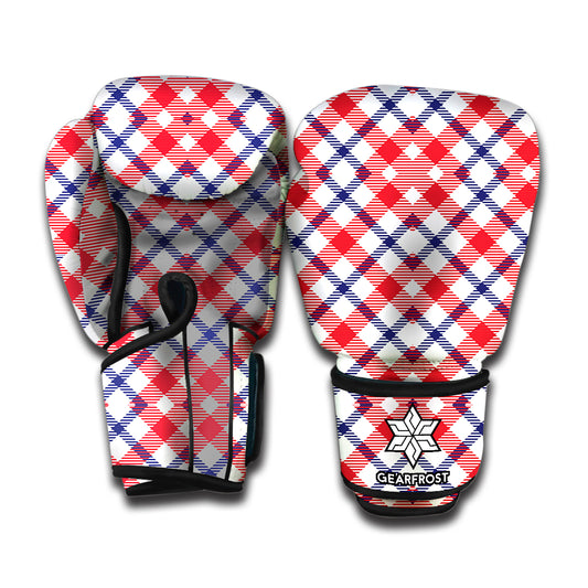 Blue Red And White American Plaid Print Boxing Gloves