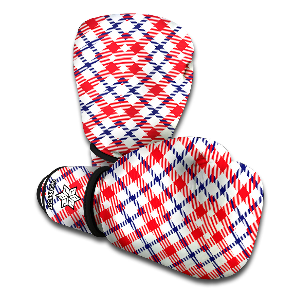 Blue Red And White American Plaid Print Boxing Gloves