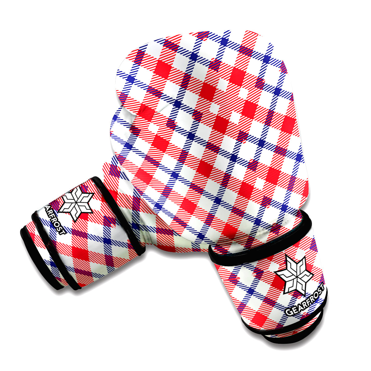 Blue Red And White American Plaid Print Boxing Gloves