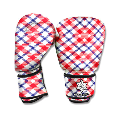 Blue Red And White American Plaid Print Boxing Gloves