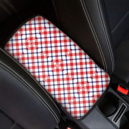 Blue Red And White American Plaid Print Car Center Console Cover