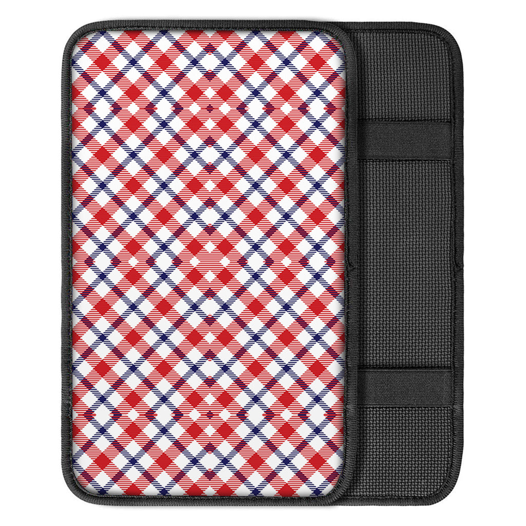 Blue Red And White American Plaid Print Car Center Console Cover
