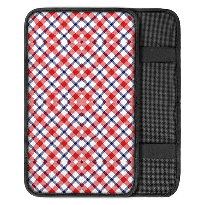 Blue Red And White American Plaid Print Car Center Console Cover