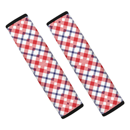 Blue Red And White American Plaid Print Car Seat Belt Covers