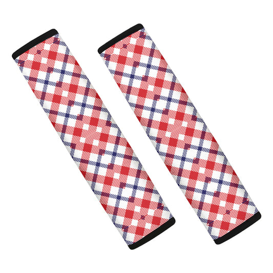 Blue Red And White American Plaid Print Car Seat Belt Covers