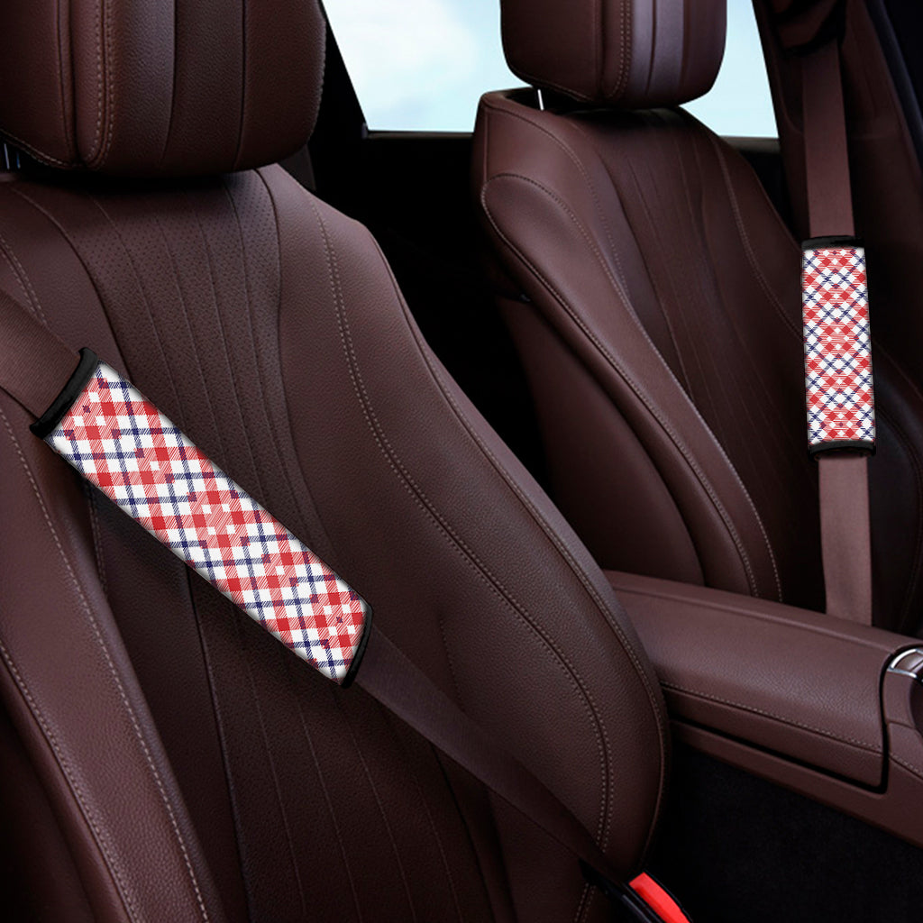 Blue Red And White American Plaid Print Car Seat Belt Covers