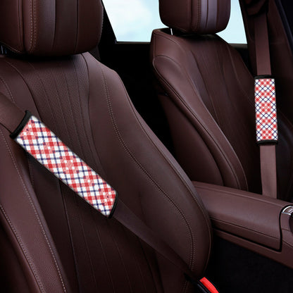 Blue Red And White American Plaid Print Car Seat Belt Covers
