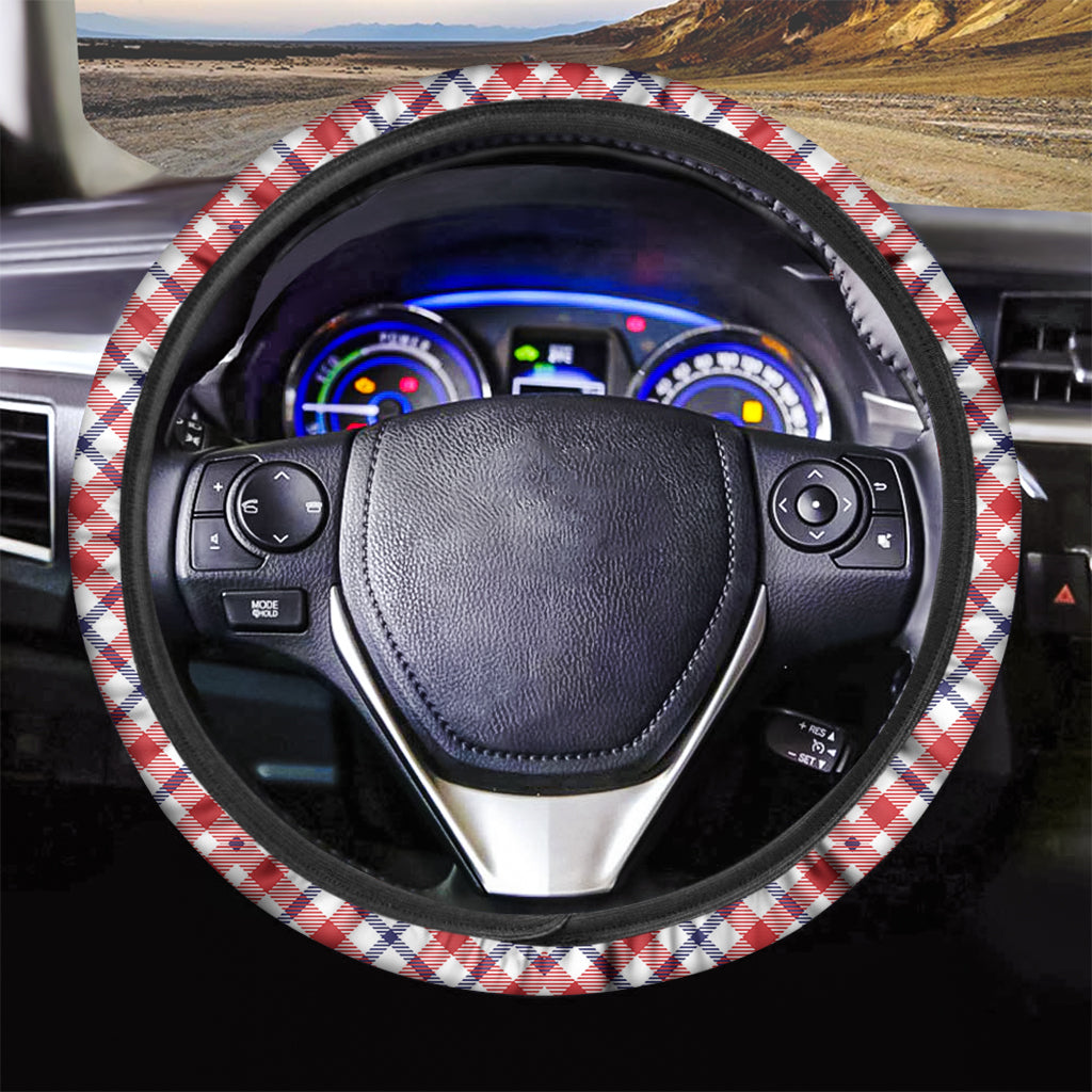 Blue Red And White American Plaid Print Car Steering Wheel Cover