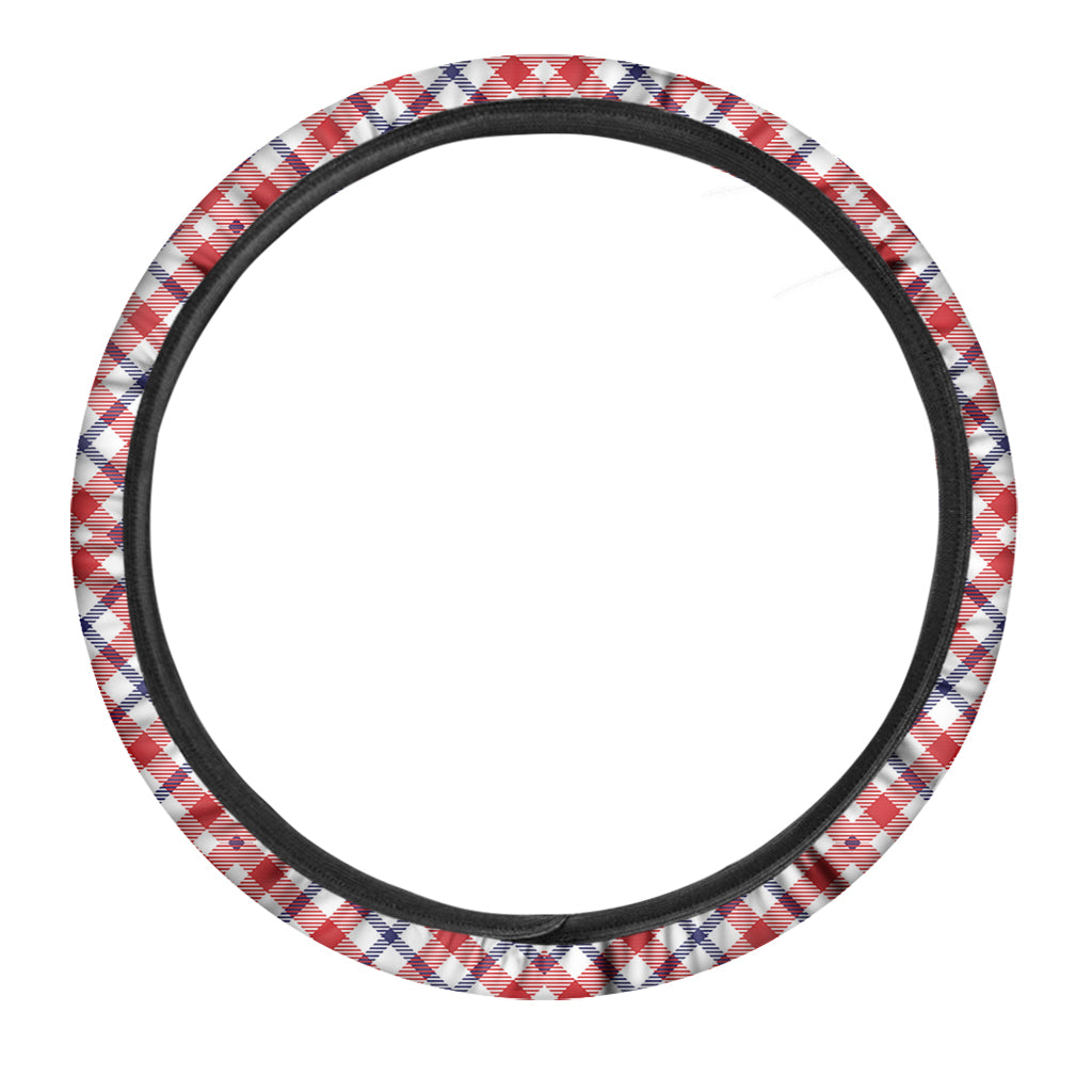 Blue Red And White American Plaid Print Car Steering Wheel Cover