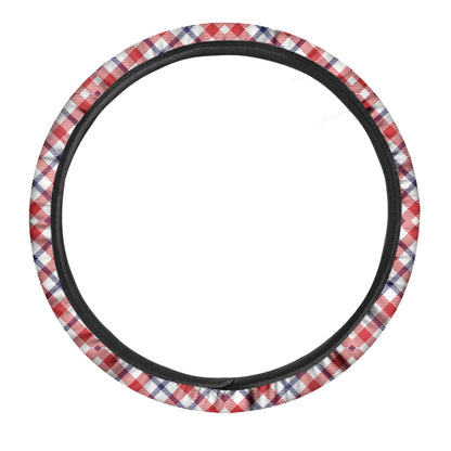 Blue Red And White American Plaid Print Car Steering Wheel Cover
