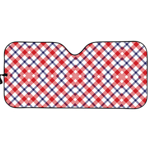 Blue Red And White American Plaid Print Car Sun Shade