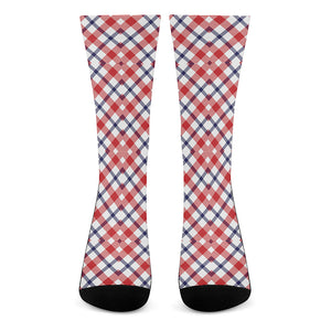 Blue Red And White American Plaid Print Crew Socks