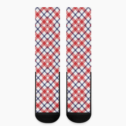 Blue Red And White American Plaid Print Crew Socks