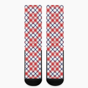 Blue Red And White American Plaid Print Crew Socks