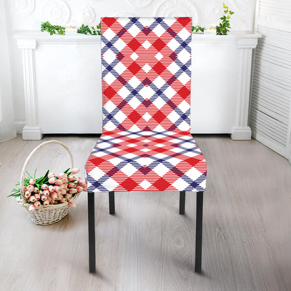 Blue Red And White American Plaid Print Dining Chair Slipcover
