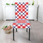 Blue Red And White American Plaid Print Dining Chair Slipcover