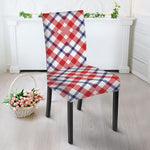 Blue Red And White American Plaid Print Dining Chair Slipcover