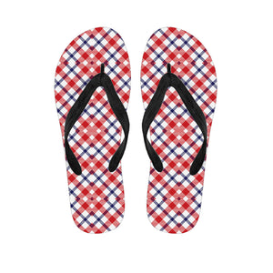 Blue Red And White American Plaid Print Flip Flops
